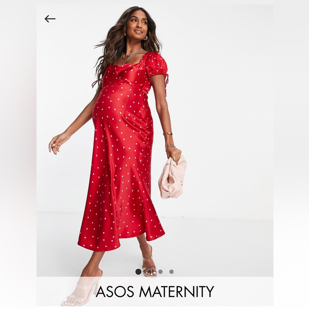 ASOS DESIGN Maternity satin midi tea dress with twist front in spot print